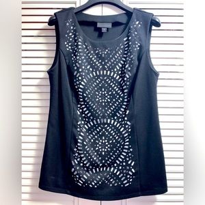 Worthington Womens Black and White Laser Cutout Sleeveless Top